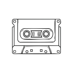 Fototapeta premium Audio Cassette Tape Hand Drawn Illustration of a Blank Media Storage Device in Black and White