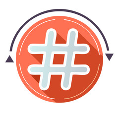 Obraz premium Hashtag Symbol in Circle with Arrows Icon Illustration for Social Media Marketing Concept