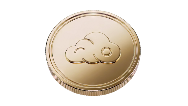 Gold Coin with Cloud Emblem - Powered by Adobe