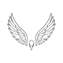 Obraz premium Bird wings outline illustration in black and white, bird of prey design element, vector