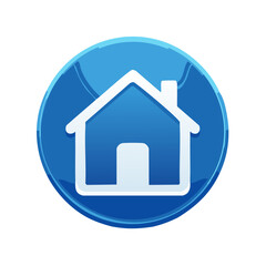 Fototapeta premium Blue circular icon showcasing a home shape with a chimney, representing a symbol for homepage or website navigation