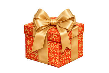 Obraz premium Red gift box with gold ribbon and bow for christmas and holiday celebrations, adding special surprise and giving joy