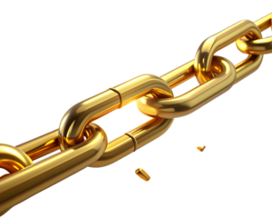 Floating broken chain transforming into smooth gold links, freedom and success concept