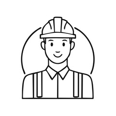Obraz premium Construction Worker in Hard Hat Black and White Line Art Avatar Image for Projects
