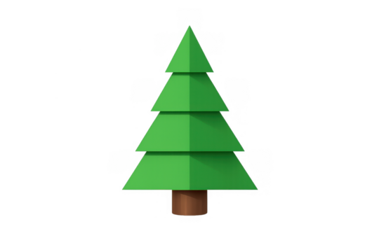 Stylized christmas tree design with a conical shape and flat green layers presenting a holiday concept. Transparent background - Powered by Adobe