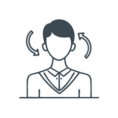 Fototapeta premium Person with Arrows Rotating Head Icon Represents Confusion or Concentration in Linear Style