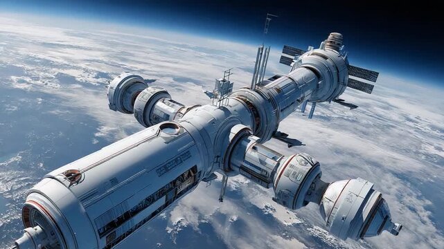 Cosmic Outpost: A futuristic space station orbits Earth, a testament to human innovation and the boundless possibilities of space exploration. 