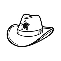 Western Cowboy Hat Vector Illustration with Star Symbol, Outline Style Headwear for Traditional Garb
