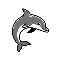 Obraz premium Gray Dolphin Cartoon Illustration Jumping Aquatic Mammal Marine Life Icon Character Sea Animal