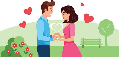 Man giving gift box to woman in green park