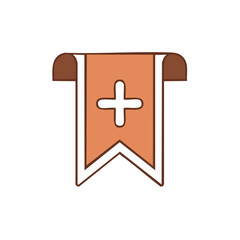 Fototapeta premium Stylized medical pennant icon with plus symbol illustration for healthcare design, emergency aid