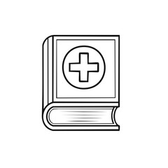 Obraz premium Medical guide book illustration on healthcare topic with a cross symbol on cover and white background