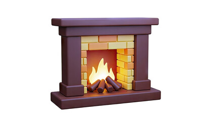 3D Rendered Cartoon Fireplace with Glowing Fire and Logs