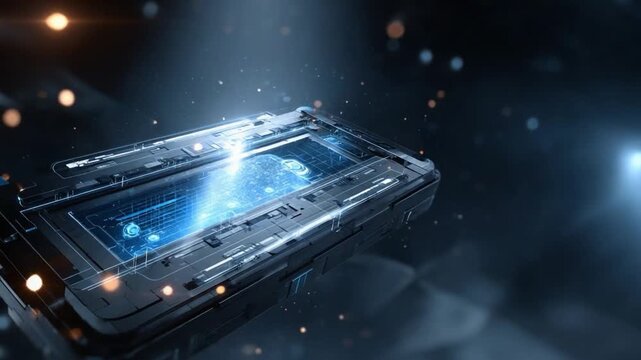 Technological Marvel: A futuristic tablet glows with an ethereal light, showcasing intricate circuits and a user interface.