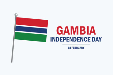 Gambia Independence Day poster vector illustration. Flag of Gambia on a pole icon. Waving Gambian flag symbol. Template for background, banner, card. February 18. Important day