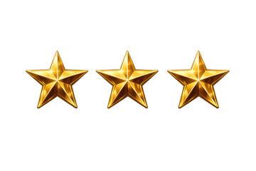 Obraz premium Three gold stars representing success, premium rating, reward, achievement, quality, satisfaction, and excellence with transparent background