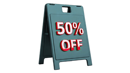 Black A-Frame Sign with 50% Off Message in Red