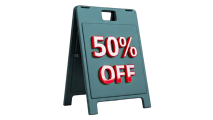 Black A-Frame Sign with 50% Off Message in Red