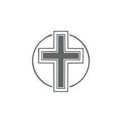 Obraz premium Christian Cross Emblem in a Circle Simple Gray Religious Symbol Minimalist Design