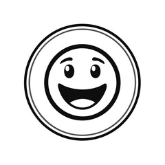 Fototapeta premium Smiling face icon graphic in a round frame conveys positive emotions, feelings of joy, and cheerful expression with minimal black and white design