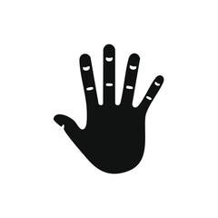 Obraz premium Hand gesture displaying five fingers black simple silhouette icon, body language communication vector illustration.