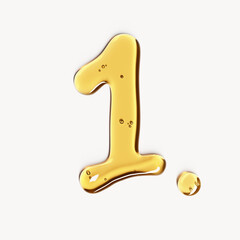 Number one made of cosmetic oil, face serum gel or honey liquid texture. 3d rendering typography element, numeric shape for age anniversary or birthday concept