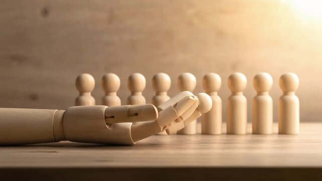 横たわる人形と立つ人形が役割分担や組織構造を象徴する構図