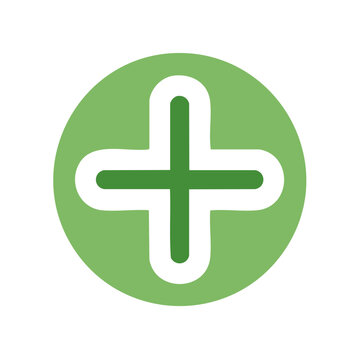 Green Circle Icon with White Plus Sign for Addition, Math, and User Interface Design