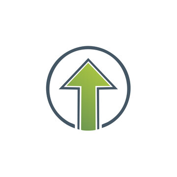 Isolated upward-pointing arrow in a circular emblem - representing growth, progress, and movement in a logo design with positive connotation