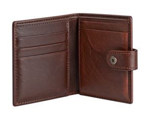 Luxury leather wallet brown color, isolated on transparent background