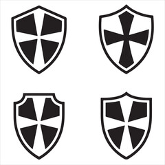 Knight shield icon collection in flat silhouette style