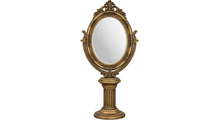 Vintage oval mirror with decorative frame isolated on transparent background