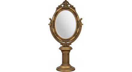 Vintage oval mirror with decorative frame isolated on transparent background
