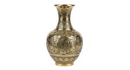 Decorative engraved metal vase isolated on transparent background