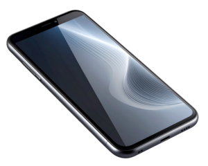Modern smartphone front view, clean design, isolated on transparent background