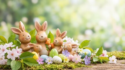 Easter celebration with adorable bunnies springtime garden photography colorful flowers and eggs serene atmosphere whimsical vibe for festive family gatherings