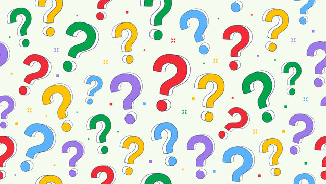 Colorful 3d question marks seamless pattern background. Vibrant educational background