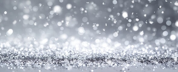Sparkling silver glitter with bokeh background, festive and shimmering scene