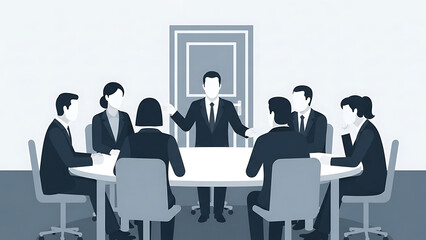 Business Meeting in Conference Room with Leader Standing at Head of Table