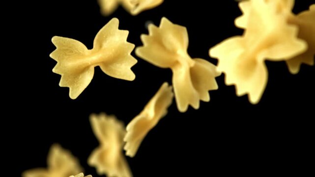 Super slow motion flying dry farfalle pasta . Filmed on a high-speed camera at 1000 fps. High quality FullHD footage