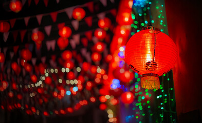 Lunar new year lantern decorated in chinatown area.