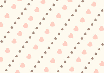 淡いピンクとブラウンのハートが散りばめられた、優しくロマンチックなバレンタインデー背景