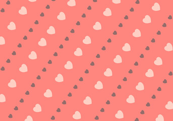 バレンタイン・母の日・ウェディングに！ピンクの背景に淡いピンクとグレーのハートが散りばめられた、キュートでロマンチックなシームレスパターン