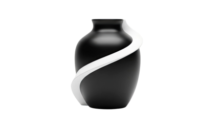 Modern Black Vase with White Swirl Accent