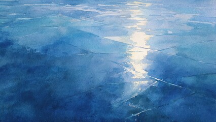 雨上がりの濡れた路面を表現した水彩抽象イラスト