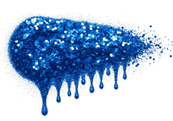 Blue glitter sparkles splashing down isolated on transparent background