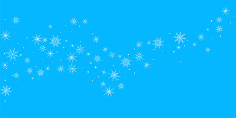 Snowfall. Falling white lacy snowflakes on a blue background. Vector