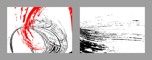 Black and red paint strokes on a white background. Set of two templates. Graffiti element. Design for banners, posters, booklets, covers