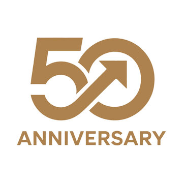 gold fifty years anniversary logo with arrow, vector illustration