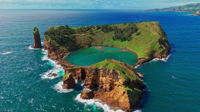 Aerial view of Islet of Vila Franca do Campo, Azores, Portugal